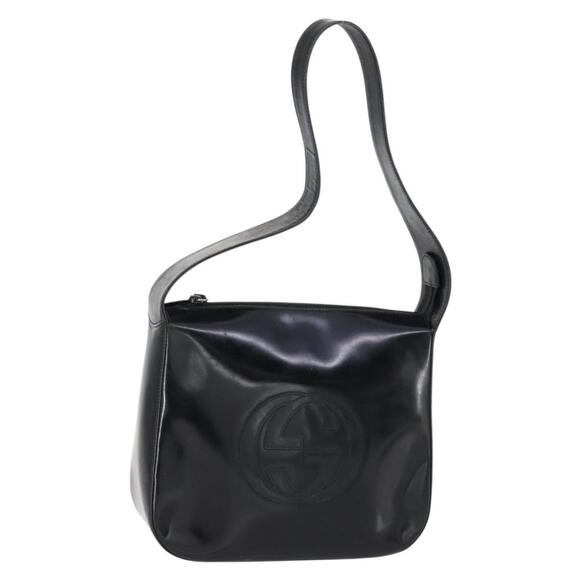 GUCCI Shoulder Bag Enamel Black Auth ep12128